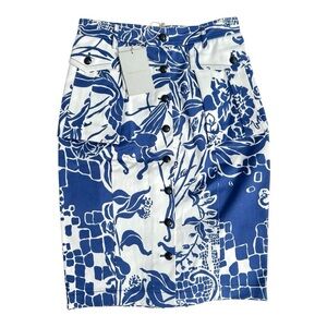 NEW Emilio Pucci Pencil Skirt Royal Blue White Silk Fitted